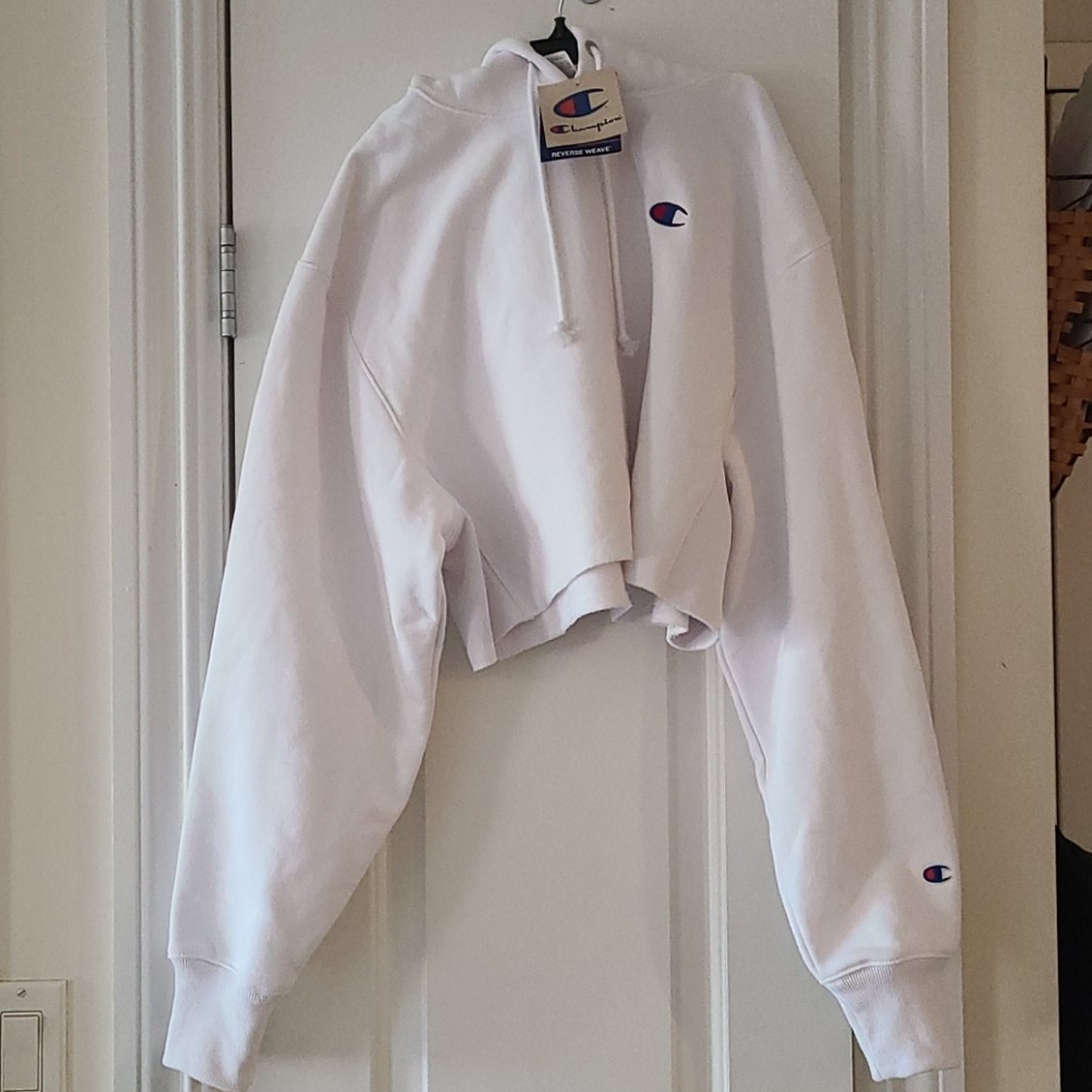new champion hoodie sweatshirt, cropped, cutoff